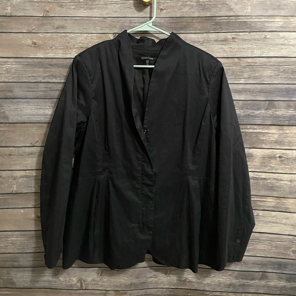Eileen Fisher Black Polished Ramie Jacket Blazer